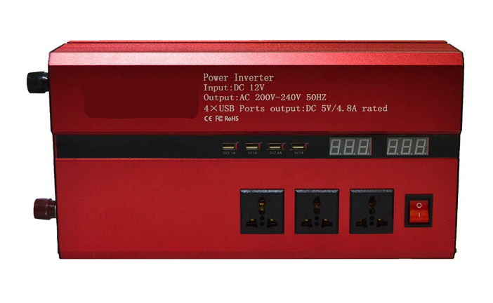 Invertor cu Display Dublu 5000W 12-220V Port-uri USB Priza ROSU
